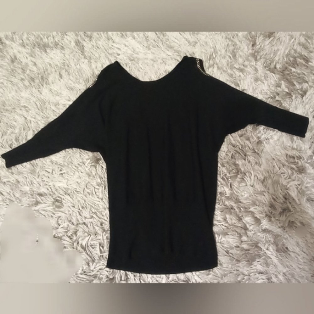Questions? Black Oversized Sweater with Shoulder Cutouts